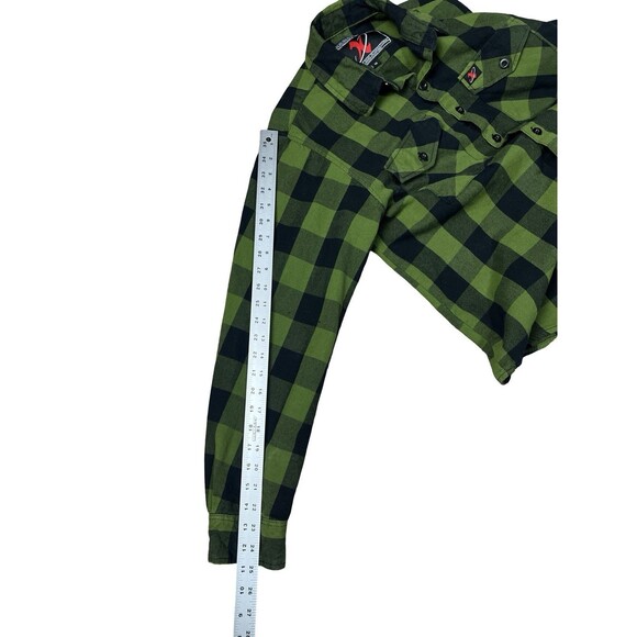 Milwaukee Leather Flannel Shirt Mens M Green Plaid Performance Apparel Button Up - Picture 9 of 10